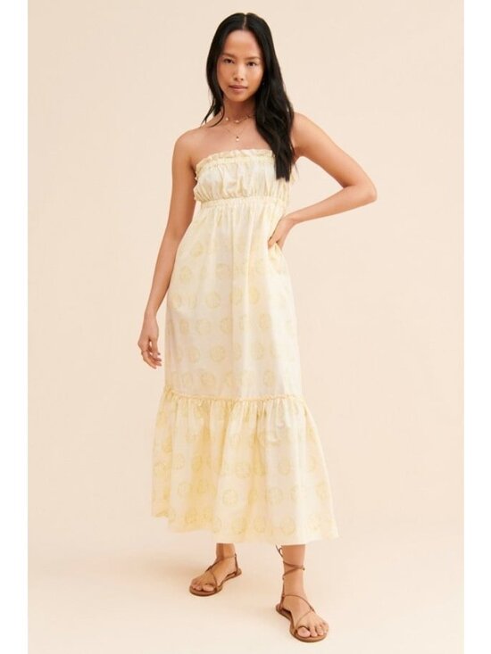 Free People strapless floral cotton poplin midi dress - Picture 2 of 10